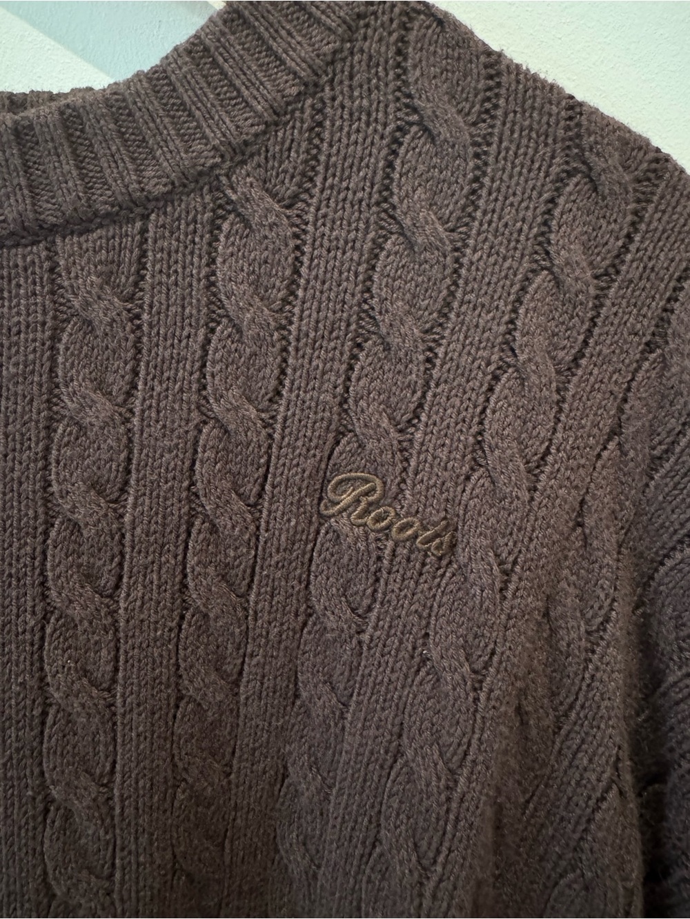 Roots brown cable knit sweater